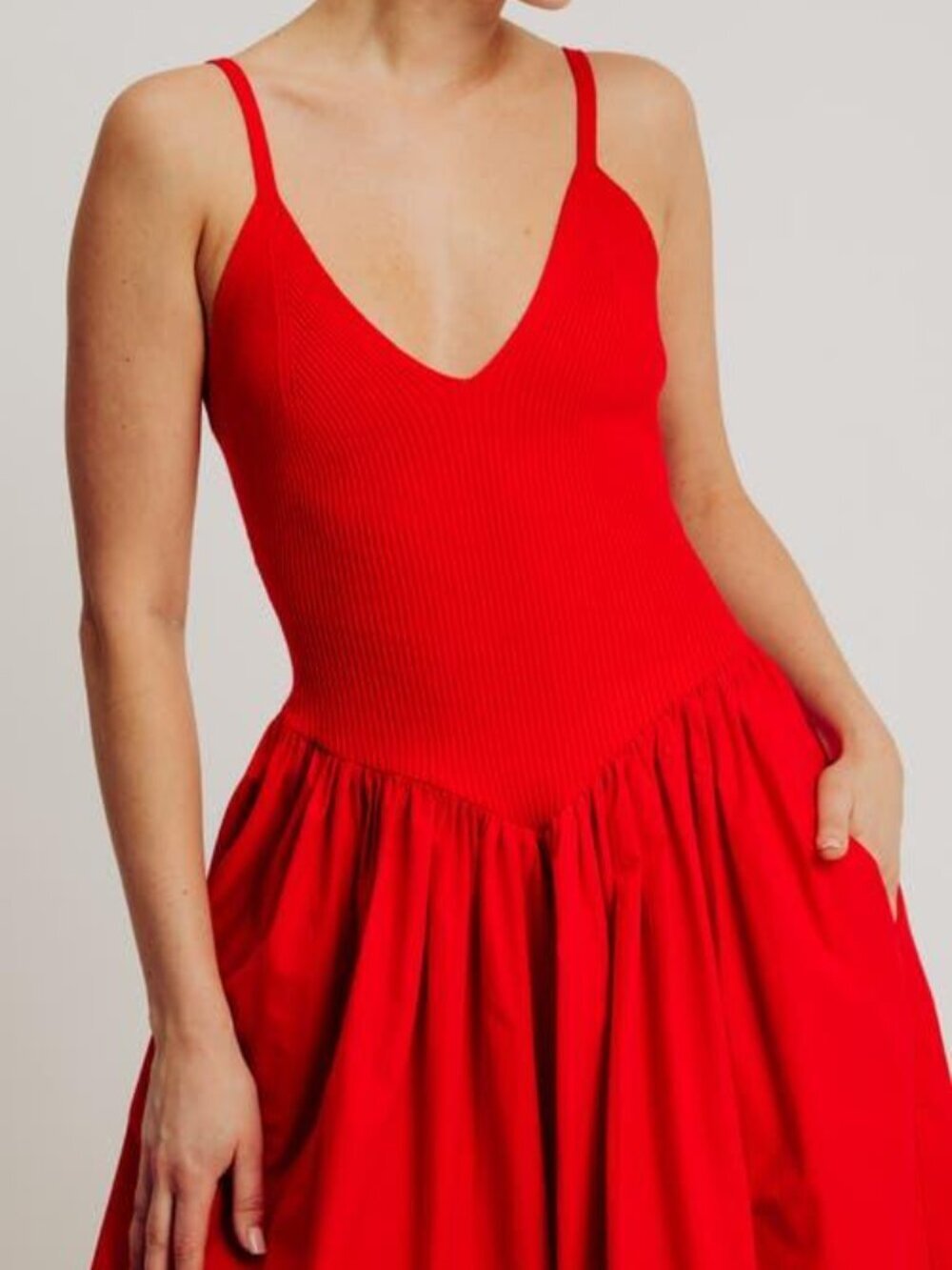 Torn By Ronny Kobo Monica Midi Dress Ribbed Poplin Crimson Red NWOT Size Small - Picture 2 of 10